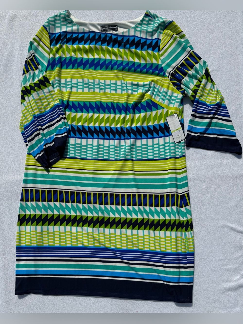 Jessica Howard Shift Dress Geometric Print 3/4 Sleeves Womens Size 18W $89 NWT!